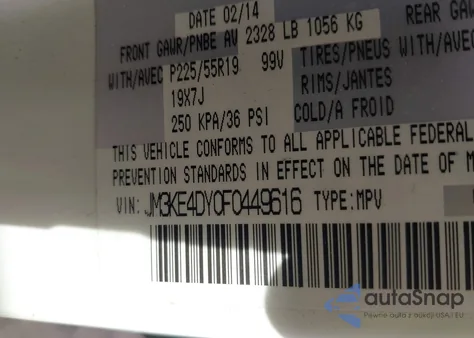 2015 Mazda Cx-5 Grand Touring z USA, uszkodzony, nr VIN JM3KE4DY0F0449616